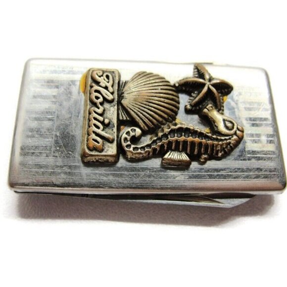 Florida Seahorse Starfish Sea Shell Knife File Money Clip Stainless Steel Wallet - Picture 2 of 6